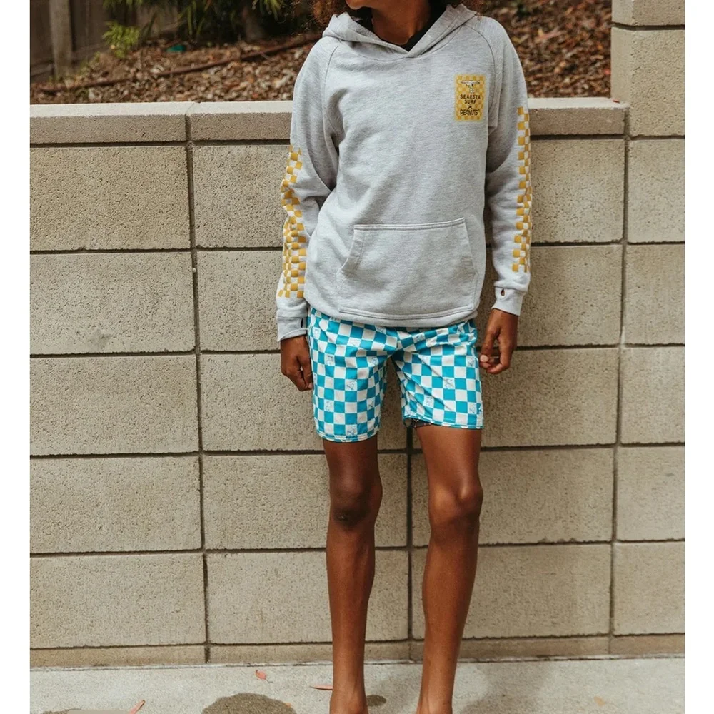 Blue and White Checkered Swim Shorts - Picture 5 of 6